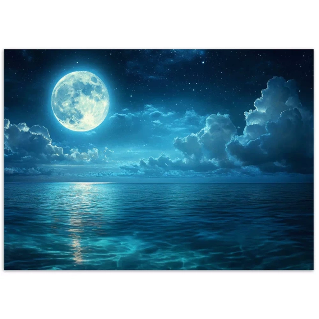 Tapeta do sypialni 3D na ścianę - Księżyc, Ocean, Chmury - R2409272